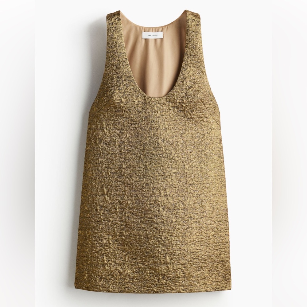 H&M Shimmery Jacquard-Weave Dress in gold